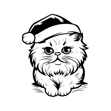 Noel Baba Şapkalı Sevimli Çizgi Film Kedisi, Bayram Kutlamaları ve Şenlikli Tasarımlar İçin Mükemmel, Tasarım Tarzı Çizimi