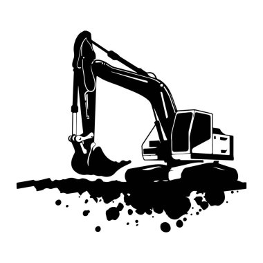 Kirli ve Kirli Elementlerle Bir İnşaat Alanında Siyah ve Beyaz Kazıcı Çizimi