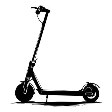 Temiz Beyaz Arkaplanda Modern Elektrikli Scooter 'ın Siyah ve Beyaz Görünümü