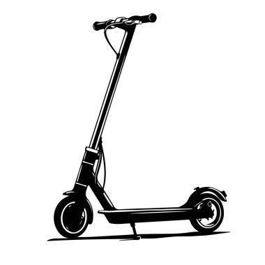 Basit Çizgileri ve Minimalist Tasarımı olan Modern Elektrikli Scooter 'ın Siyah ve Beyaz Görünümü