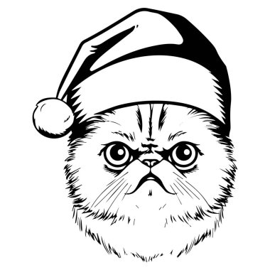 Noel Baba Şapkası Giyen Sevimli Kedi, Noel Sanatı, Bayram Kutlamaları ve Şenlikler İçin Şirin Kedi Tasarımı