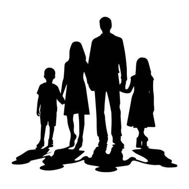 Aile Silueti Siyah ve Beyaz Sanat Biçiminde Parlak Arkaplan Karşısında Elleri Tutuyor