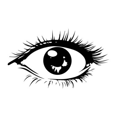 Detaylı Kirpikleri ve Doğanın Büyüleyici Yansıması ile Karmaşık Siyah ve Beyaz Göz İllüzyonu