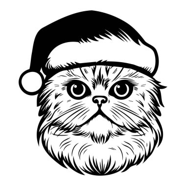 Noel Baba Şapkalı Şirin Kedi Çizimi, Bayram temalı Tasarımlar ve Şenlikli Dekorasyonlar İçin Mükemmel