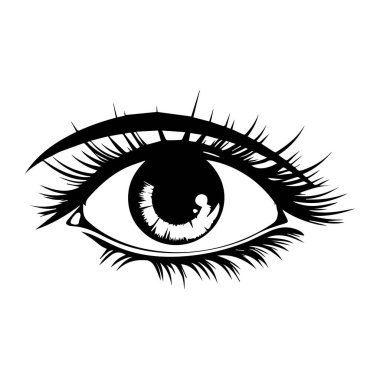 Ayrıntılı Siyah ve Beyaz Göz İllüzyonu Hassas Kirpikleri ve Sanat Projeleri için Karmaşık Gözbebeği Tasarımı