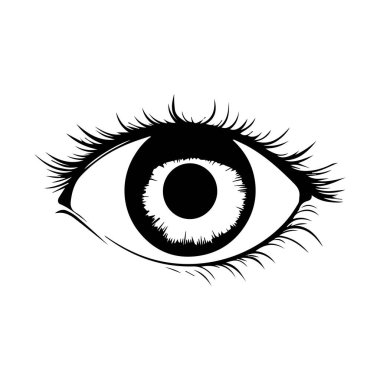 Uzun Kirpikli Siyah ve Beyaz Göz İllüstrasyonu ve Görsel Elementlere Odaklanan Dairesel Gözbebeği