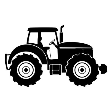 Büyük Lastikleri ve Tarım Kullanımı İçin Ayrıntılı Taksi Tasarımı Olan Bir Traktörün Siyah Silüeti