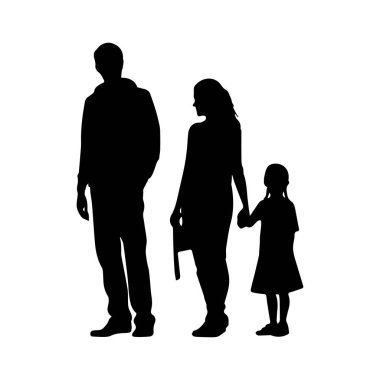 Bir Aile Silueti Bir Ebeveynle Birlikte Ayakta Duruyor ve İki Çocuk Gün Batımında El ele tutuşuyor