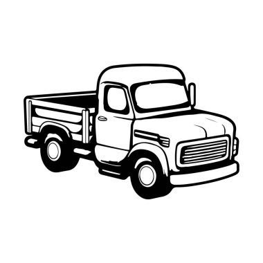 Ayrıntılı Özellikler ve Tasarım Elementleriyle Yan Görünümde Klasik Kamyonet Siyah ve Beyaz Görünümü