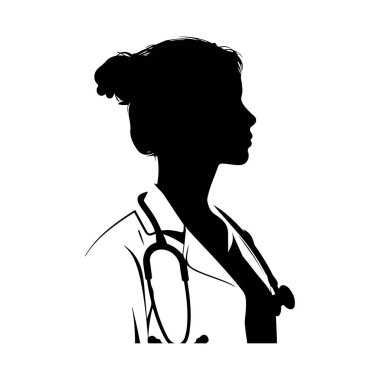 Stetoskop ile Sağlık ve Tıp Mesleği Temsilcisi Bir Kadın Doktorun Silueti