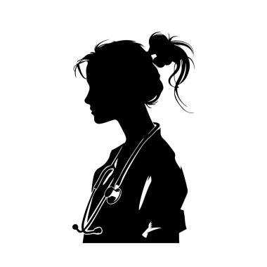 Profil Görünümünde Stetoskoplu Bir Kadın Doktorun Silueti Tıbbi Mesleği ve Bakımı Gösteriyor