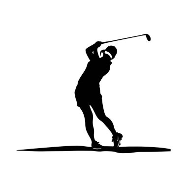 Siluet 'te Kadın Golfçü Vuruş Kulübü Spor ve Spor Temalarına Karşı