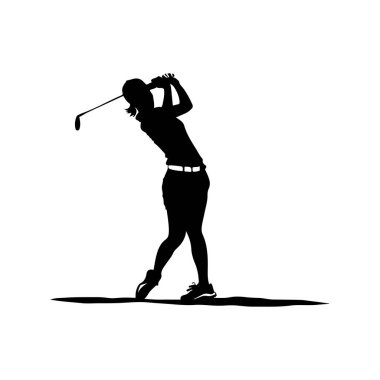 Bir Kadın Golfçünün Zarif Silueti Spor ve Spor Teması İçin Açık Arkaplanda Sallanıyor