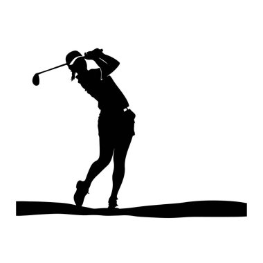 Bir Golfçünün Silueti Spor ve Spor Teması İçin Temiz Bir Arkaplanda Hareketli Golf Kulübü