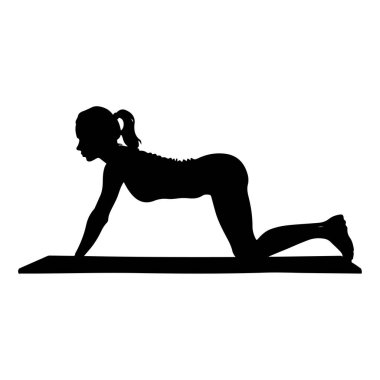 Yoga Çalışan Bir Kadının Silueti Bir Mat, Sağlıklı Yaşam Tarzı ve Formalitesi Üzerinde Poz Veriyor