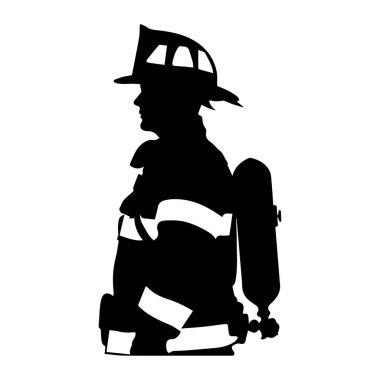 Koruyucu Teçhizatta Bir İtfaiyecinin Silueti Kasklı ve Ekipmanlı Harekete Hazır