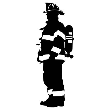 Cesur İtfaiyecinin Silueti Koruyucu Viteste Miğfer ve Ekipman Sahnede Gururla Duruyor