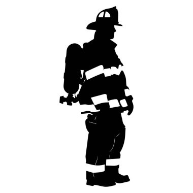 Üniformalı bir itfaiyecinin silueti ve Miğfer Harekete Hazır