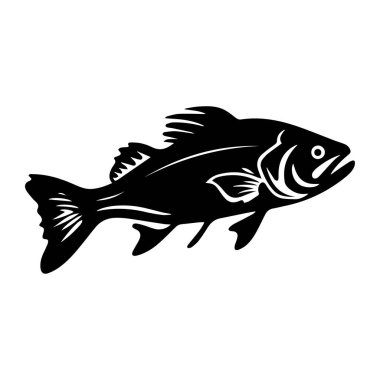 Suda zarifçe yüzen bir balığın siyah silueti ayrıntılı yüzgeçlerini ve vücudunu sergiliyor.