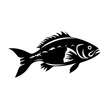 Dekoratif ve Sanatsal Kullanım İçin Minimalist Biçimli Yüzen Balığın Siyah ve Beyaz Silüeti