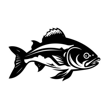 Kalın Çizgileri ve Yaratıcı Projeler İçin Dinamik Şekliyle Bir Tatlı Su Balığının Siyah ve Beyaz Biçimlendirilmesi