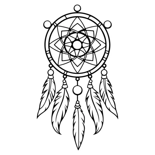 Tüyleri ve Sanatsal Projeler için Geometrik Desenli Karmaşık Siyah ve Beyaz Düş Yakalayıcı Tasarımı