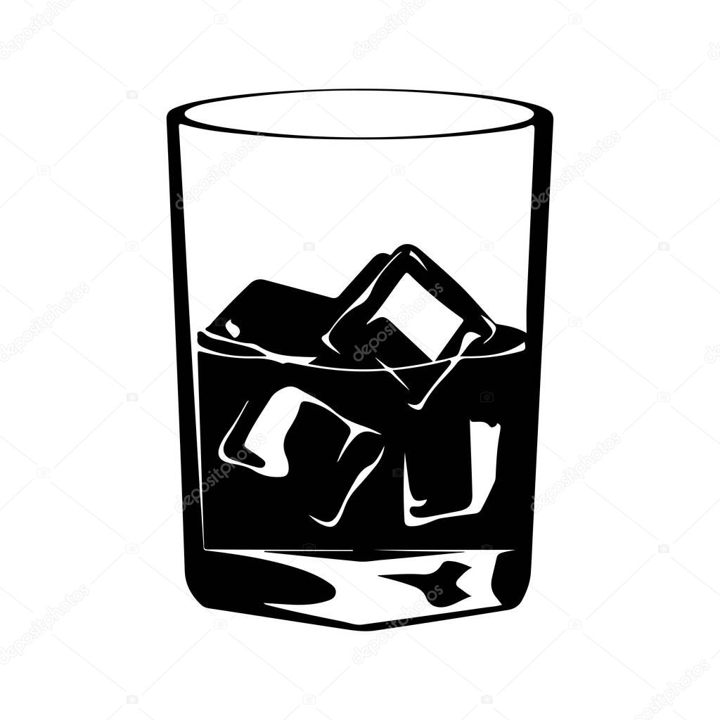 Classic Glass with Ice Cubes Rendered in Black and White for Beverage Concepts and Design Ideas