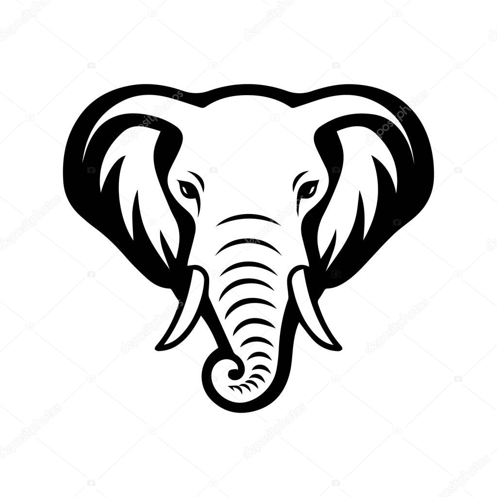 Stylish monochrome elephant head illustration with intricate details suitable for various design projects