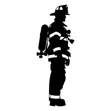 İtfayecinin Silueti Kasklı ve Ekipmanlı Acil Müdahale ve İtfaiye Servisi