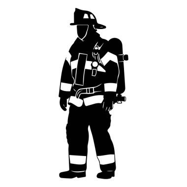 İtfayeci Silueti, Miğfer, Takım Elbise ve Ekipman Acil Durum Müdahalesine Hazır