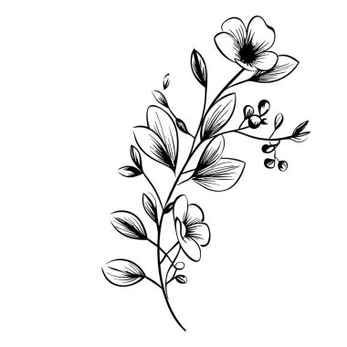 Zarif Siyah ve Beyaz Çiçek Tasarımı Zarif Çiçekler ve Sanatsal Dokunuş İçin Zarif Yapraklar