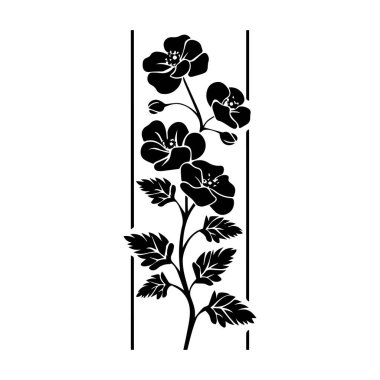 Dekoratif Kullanım için Yaprakları ve Kökleri Olan Zarif Siyah Çiçek Silüeti Tasarımı
