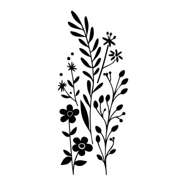 Yaratıcı Projeler ve Doğa İlham Veren Tasarımlar İçin Çeşitli Yaban Çiçekleri ve Yaprakların Zarif Silueti