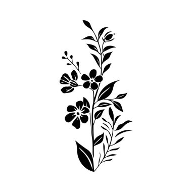 Zarif Çiçek Silüeti Tasarımı Çeşitli Yapraklar ve Çiçekler