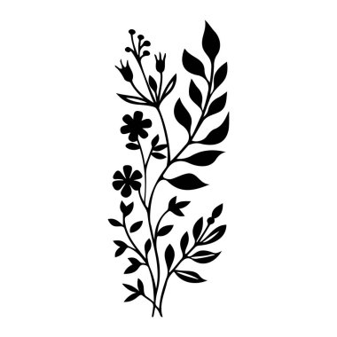 Doğanın İlham Verdiği Sanatlar İçin Zarif Yaprakları ve Çiçek Tasarımı 'nın Zarif Siyah Silueti