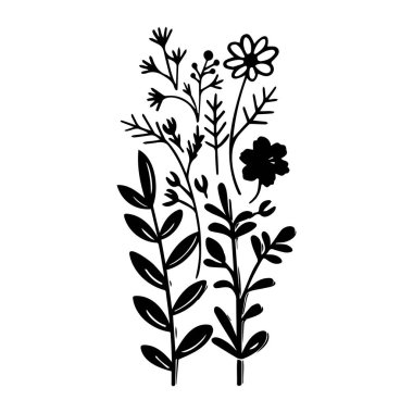 Tasarım ve Dekorasyon İçin Siyah Çicekler ve Yaprakların Zarif Silueti