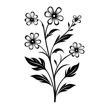 Şekillendirilmiş Çiçek ve Yapraklı Çiçek Tasarımı 'nın Zarif Siyah ve Beyaz İllüstrasyonu