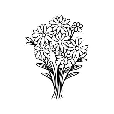 Doğa ve dekorasyon temaları için papatyalar ve sanatsal yapraklar içeren el yapımı çiçek buketi