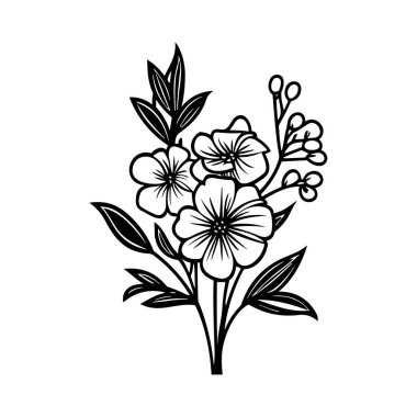 Zarif Çiçekler ve Yaratıcı Projeler ve Doğadan Esinlenilmiş Sanatsal Yapraklarla El Çizimi Tasarımı