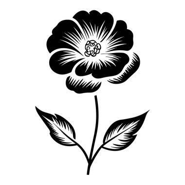 Ayrıntılı Yapraklar ve Sanatsal Kullanım Yaprakları Olan Bir Çiçeğin Zarif Siyah ve Beyaz ResmiName