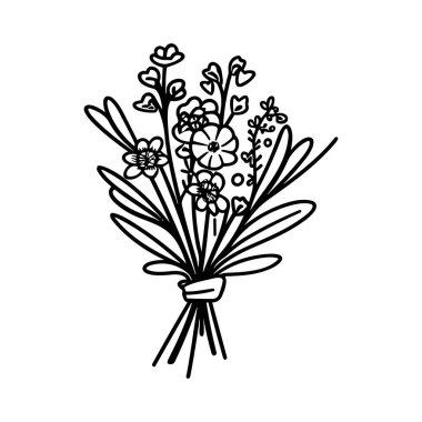 El çizimi çiçek deseni çeşitli kır çiçekleri ve zarif detaylar ve sanatsal yeteneklerle yeşillik içeriyor.