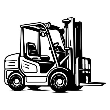Siyah ve Beyaz Tasarım Endüstriyel ve Depo Operasyonları için Modern Forklift Aracı İllüstrasyonu