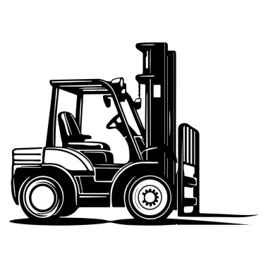 Endüstriyel Malzeme Taşıma ve Depo Operasyonları Forklift Siyah ve Beyaz Vektör İlülasyonu