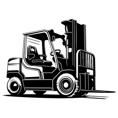 Bir Forklift 'in Sanayi ve İnşaat Teması İçin Mükemmel Görünümü Siyah ve Beyaz Görünümü