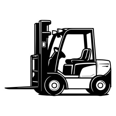 Sanayi ve Depo Kullanımı için Vektör Biçiminde Forklift Siyah ve Beyaz Görünümü