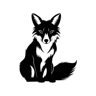 Ayrıntılı Kürkü ve İfade Eden Gözleriyle Oturan Tilki 'nin Zarif Siyah ve Beyaz Çizimi