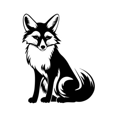 Belirgin Özellikleri ve Zarif Duruşu Olan Oturan Tilki 'nin Zarif Siyah ve Beyaz Çizimi