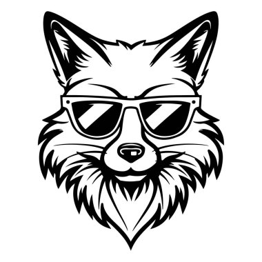 Yaratıcı Projeler ve Resimler İçin Siyah ve Beyaz Vektör Sanatında Güneş Gözlüklü Cool Fox Head