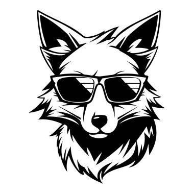 Moda Hayvan Sanatı veya Giysi Tasarımı İçin Siyah ve Beyaz Gözlüklü Cool Fox Head Grafiği