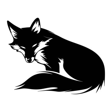 Sakin ve sakin bir pozisyonda dinlenen bir tilkinin sanatsal siyah silueti